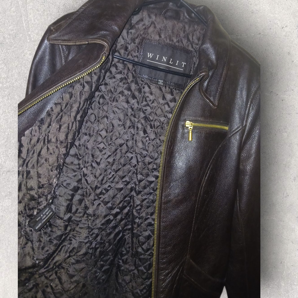 Winlit Dark Brown Women's Leather Jacket Size Medium With Gold Accents - Picture 7 of 14